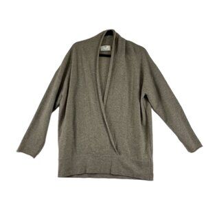 Allude Beige Cashmere Crossover Deep V-Neck Women's Sweater